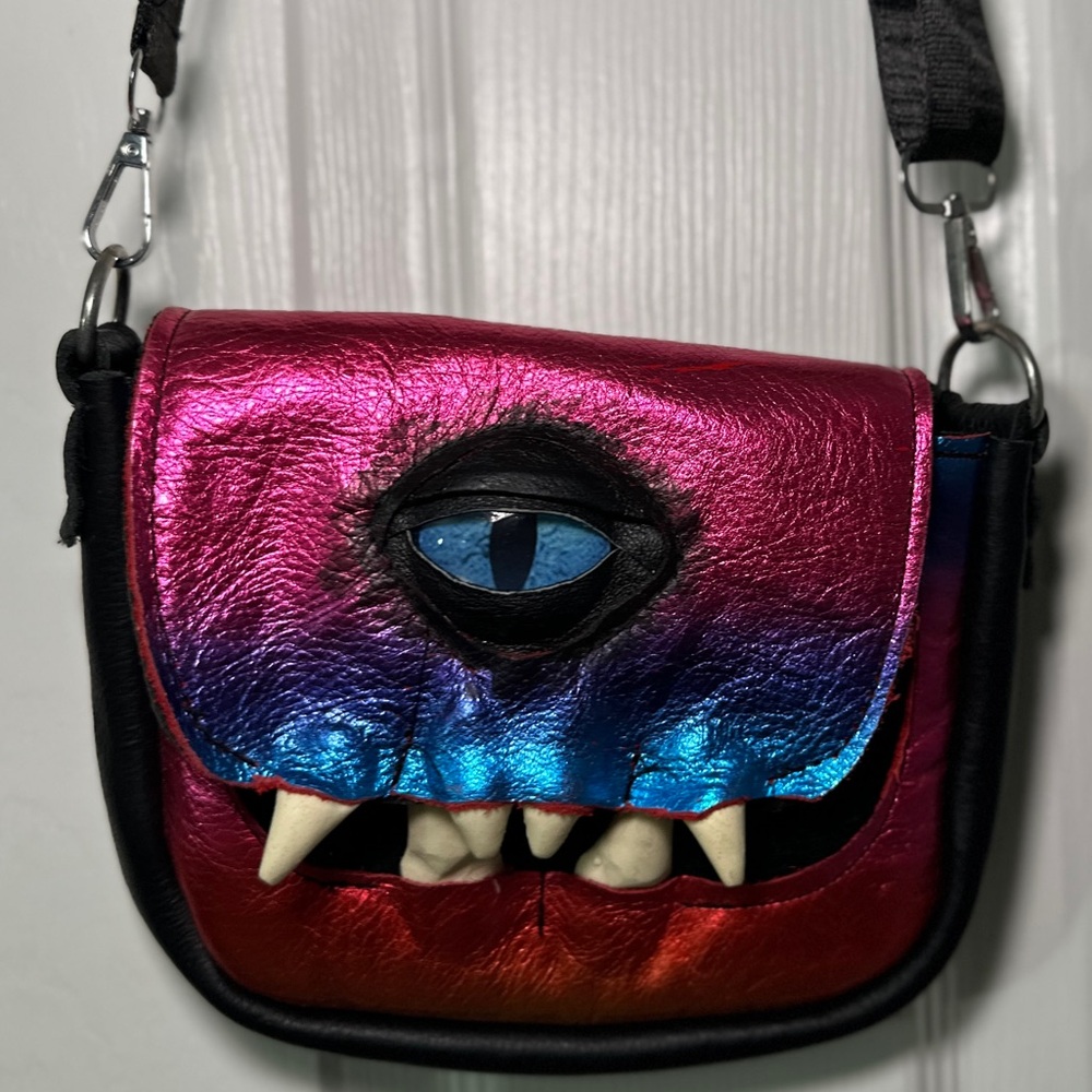 Waywardleather genuine leather metallic rainbow MONSTER eyeball purse design
